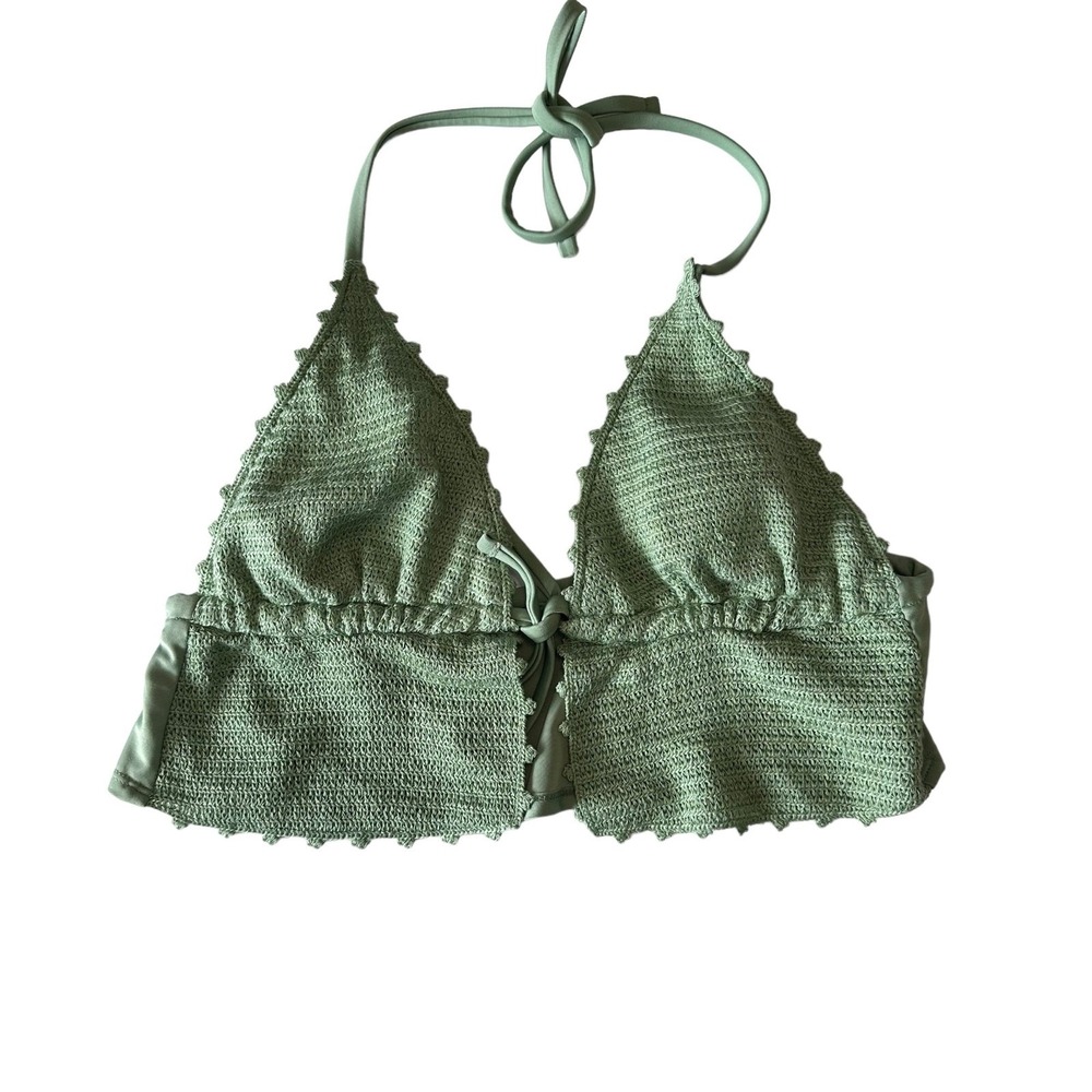 Wild Fable Sage Crochet Tie Front Longline‎ Bikini Top Swim Sage Green Women XS